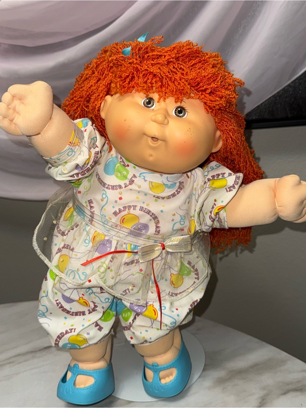 Cabbage Patch Kids Girl Red popcorn hair Happy Birthday 91” 1st edition soft dol